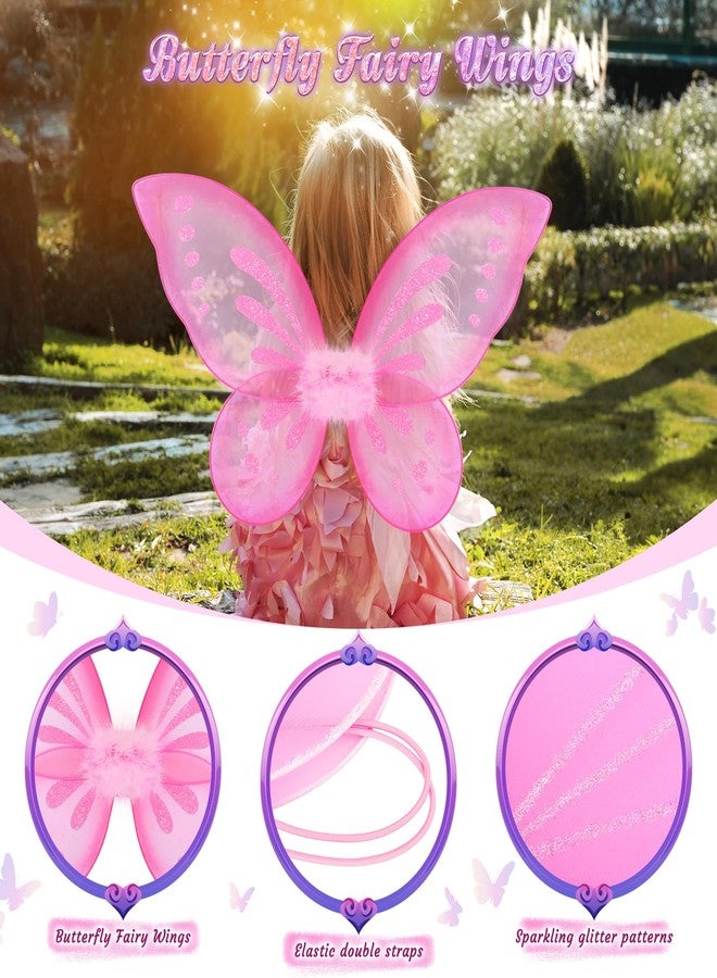 HUITEM Fairy Costume for Girls,6 PCS Light up Butterfly Costume with Fairy Wings, Jewelry,Headband,Wand,Tutu for Toddler Girls 3-8 Years Halloween Birthday Party Dress up - Image 4